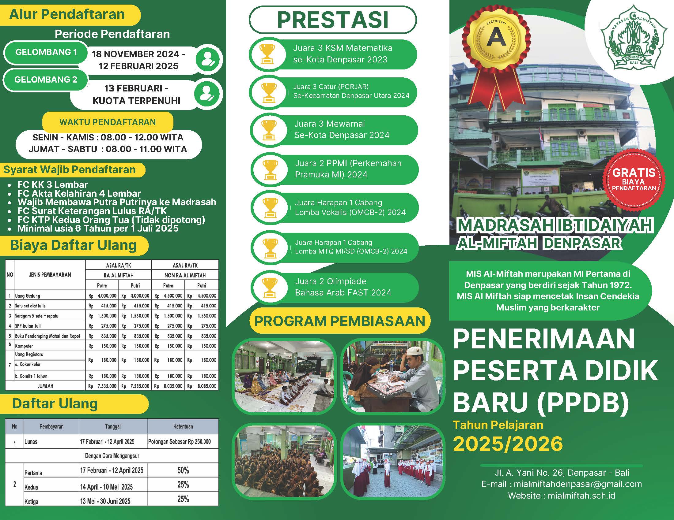 Telah dibuka PPDB 2025/2026 MI Al Miftah Denpasar