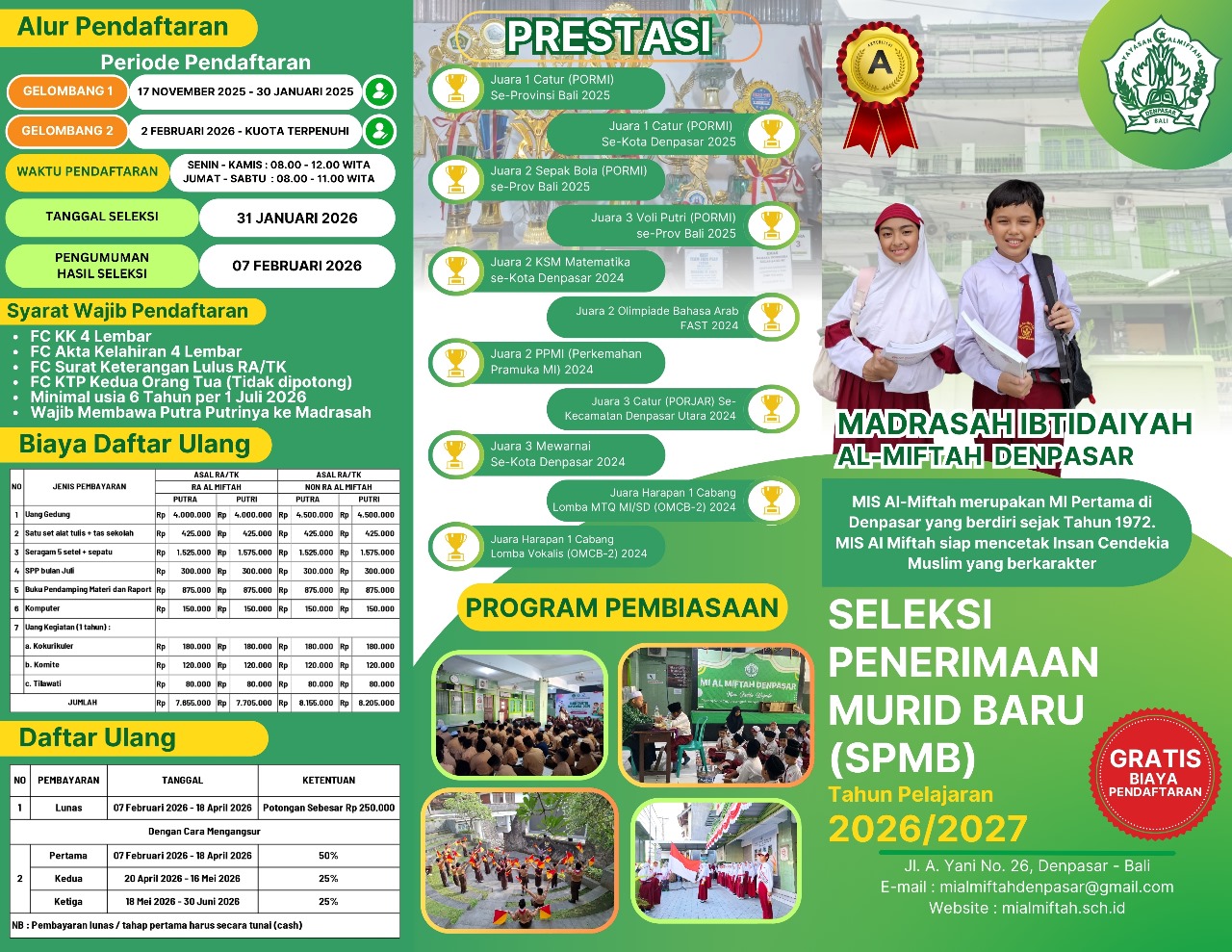 MI Al-Miftah Denpasar Resmi Membuka Pendaftaran Peserta Didik Baru Tahun 2026/2027